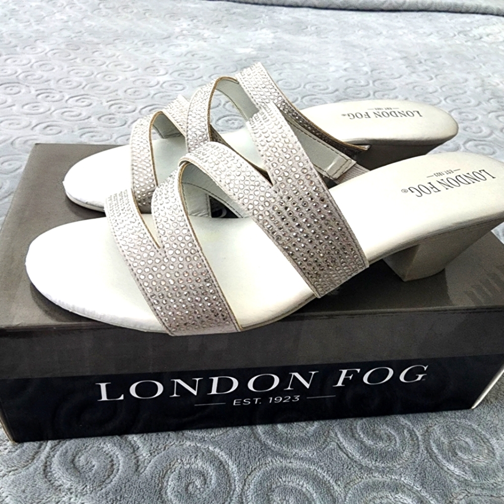 London Fog Silver Heels with Comfort Block